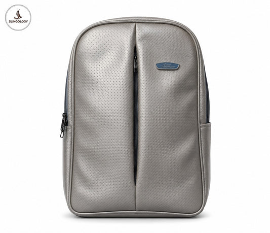 Premium Silver Leather Backpack – Stylish & Elegant Laptop/Travel Backpack