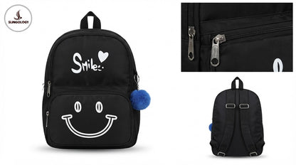 SMILE Backpack Medium Size with Fur Pom Pom – Stylish School Bag