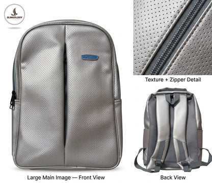 Premium Silver Leather Backpack – Stylish & Elegant Laptop/Travel Backpack