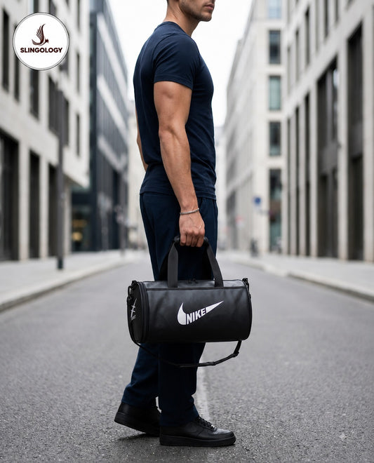 Nike duffle gym bag carried outdoors