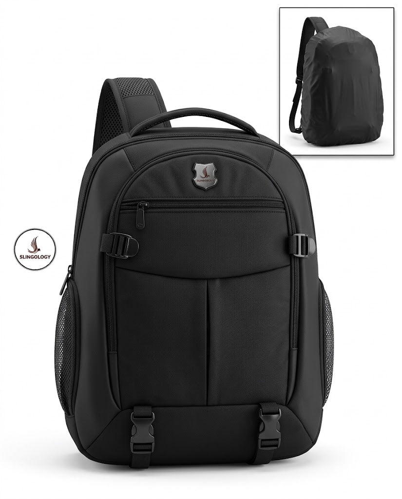 Black Executive Edge laptop backpack front view with multiple pockets