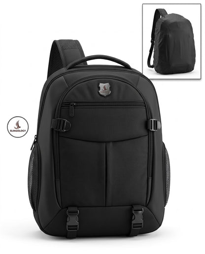 Black Executive Edge laptop backpack front view with multiple pockets