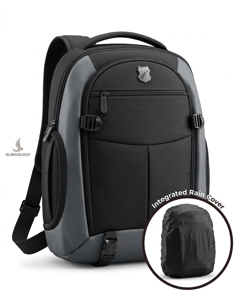 Black Executive Edge laptop backpack with integrated rain cover