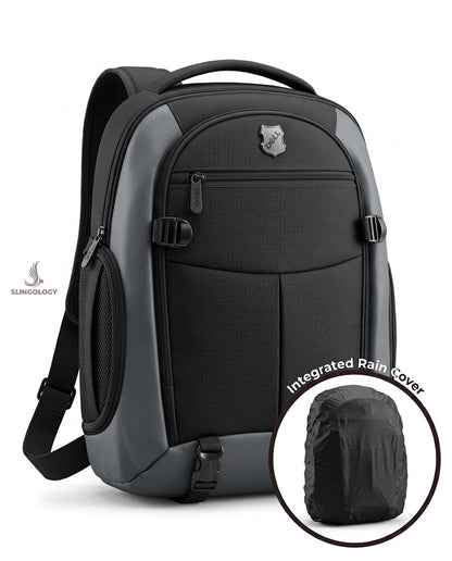 Black Executive Edge laptop backpack with integrated rain cover