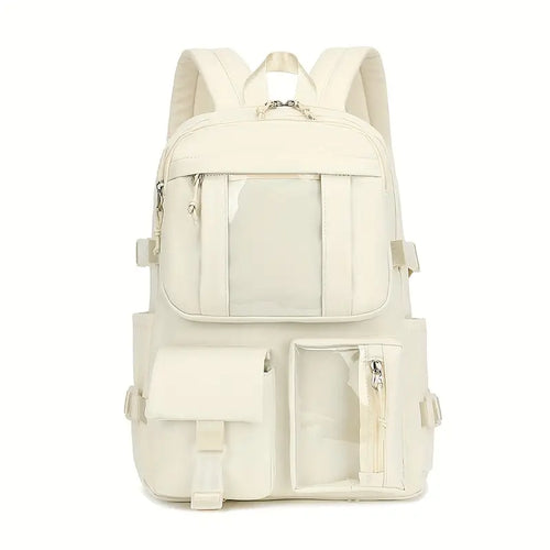 Transparent Pockets Backpack – Stylish Multi-Pocket School Bag